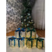 Decorative Christmas Tree With Six Led Lights Gift Box Set Of 12 Green&Blue&Burgundy&Red Ribbon