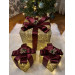 Decorative Christmas Tree With Six Led Lights Gift Box Set Of 12 Green&Blue&Burgundy&Red Ribbon