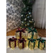 Decorative Christmas Tree Gift Box Set With Six Led Lights Claret Red & Green Ribbon