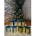 Decorative Christmas Tree Gift Box Set With Six Led Lights Green & Blue Ribbon