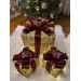Decorative Christmas Tree Gift Box Set With Six Led Lights Burgundy Ribbon