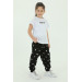 Crew Neck Girl Printed Detailed T Shirt And Tracksuit Set