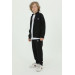 Boy Stand Collar Printed Detailed Double Pocket Cardigan Three Piece Tracksuit Set