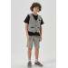 Printed Detailed Boy Bottom Shorts Top Crew Neck Tshirt Vest Set