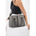 3 Compartment Patterned Women's Grey-Black Hand Shoulder And Crossbody Bag