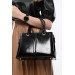 3 Compartment Patterned Women's Patent Leather Black Hand Shoulder And Crossbody Bag