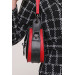 حقيبة كتف وكروس نسائية مع حزام مزدوج بغطاء لون اسود-احمر