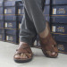 Men's Sandal With Criss-Cross Pattern, Made Of Premium Genuine Leather Brown
