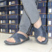Men's Sandal Made Of First Class Luxury Genuine Leather With Two Cross Straps In Navy