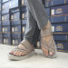 Men's Sandal In Genuine Leather, First Class, With A Criss-Cross Design, In Beige Color