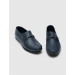 Stitch Detail Genuine Leather Navy Blue Men's Loafer Shoes