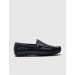 Stitched Genuine Leather Navy Blue Men's Loafers