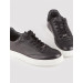 Men's Genuine Leather White Sole Black Lace-Up Sneakers