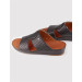 Men's Genuine Leather Stitching Detail Black Slippers
