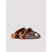 Men's Genuine Leather Buckle Detailed Brown Slippers