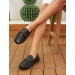 Men's Genuine Leather Buckle Detailed Black Loafer Shoes