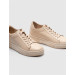 Genuine Leather Beige Lace-Up Women's Sneakers