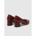 Genuine Leather Claret Red Women's Thick Heeled Shoes