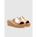 Genuine Leather Gold Women's Wedge Heeled Slippers