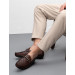 Genuine Leather Brown Plaid Detailed Men's Loafer Shoes