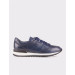 Genuine Leather Navy Blue Lace-Up High Soled Men's Sports Shoes