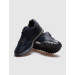 Genuine Leather Navy Blue Shearling Men's Sneakers