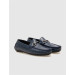 Genuine Leather Navy Blue Men's Loafers With Metal Accessories