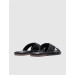 Genuine Leather Black Women's Flat Slippers