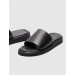 Genuine Leather Black Belted Men's Casual Slippers