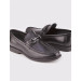 Genuine Leather Black Buckle Detailed Men's Casual Shoes