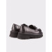 Genuine Leather Buckle Detailed Black Women's Casual Shoes