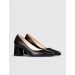 Women's Genuine Leather Black Thick Heeled Shoes