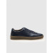 Rubber Sole Genuine Leather Lace-Up Navy Blue Men's Sports Shoes