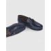 Rubber Sole Genuine Leather Navy Blue Men's Loafer Shoes