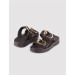 Black Women's Flat Slippers With Metal Buckle Accessories