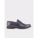 Buckled Genuine Leather Navy Blue Men's Loafers