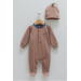 01-12 Months Baby Boy Brown Color Buttoned Jumpsuit Set