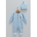 01-12 Months Baby Boy Blue Color Buttoned Jumpsuit Set
