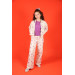 04 -14 Years Girl Child Purple Flower Embroidered Trousers