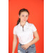 05-14 Years Old Girl White Color Collar Half Zipper T-Shirt