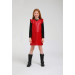 05-14 Years Old Girl's Red Color Ruffled Sleeves Leather Dress