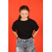 05-14 Years Old Girl Black Color Side Tie T-Shirt