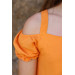 Girls Orange Cotton Holiday Dress With Buttons