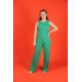 09-14 Years Old Girl Green Color Crop Trousers Set