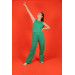 09-14 Years Old Girl Green Color Crop Trousers Set