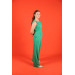 09-14 Years Old Girl Green Color Crop Trousers Set