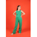 09-14 Years Old Girl Green Color Crop Trousers Set