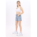 Girl's Letter Printed Denim Shorts 8-14 Years