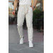 Wooden Accessory Detailed Elastic Waist Striped Knitted Trousers - Blueblack
