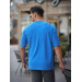 Pocket Detailed Oversized Knitted T-Shirt - Blue